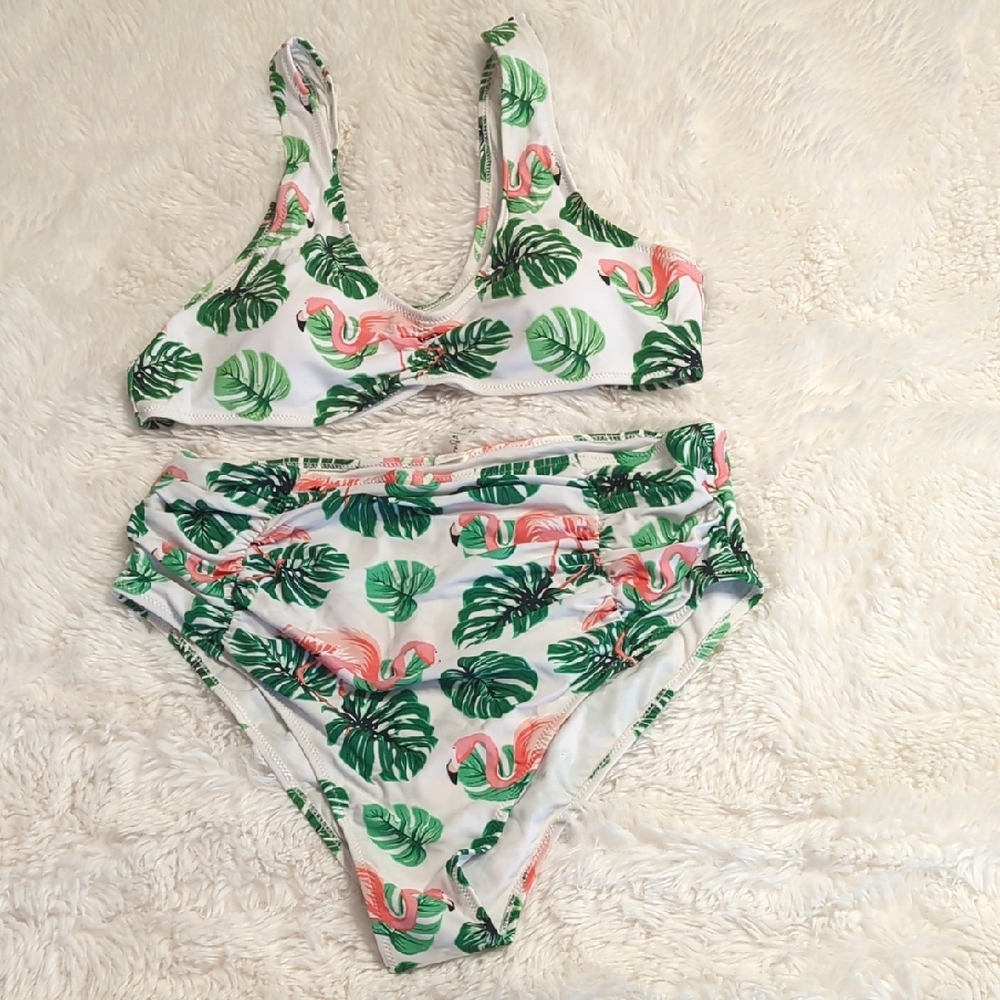 Cupshe -Tropical Leaf and Flamingo Bikini Set